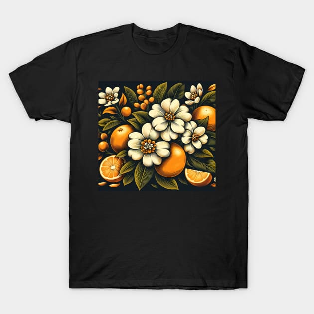 Orange Floral Illustration T-Shirt by Jenni Arts